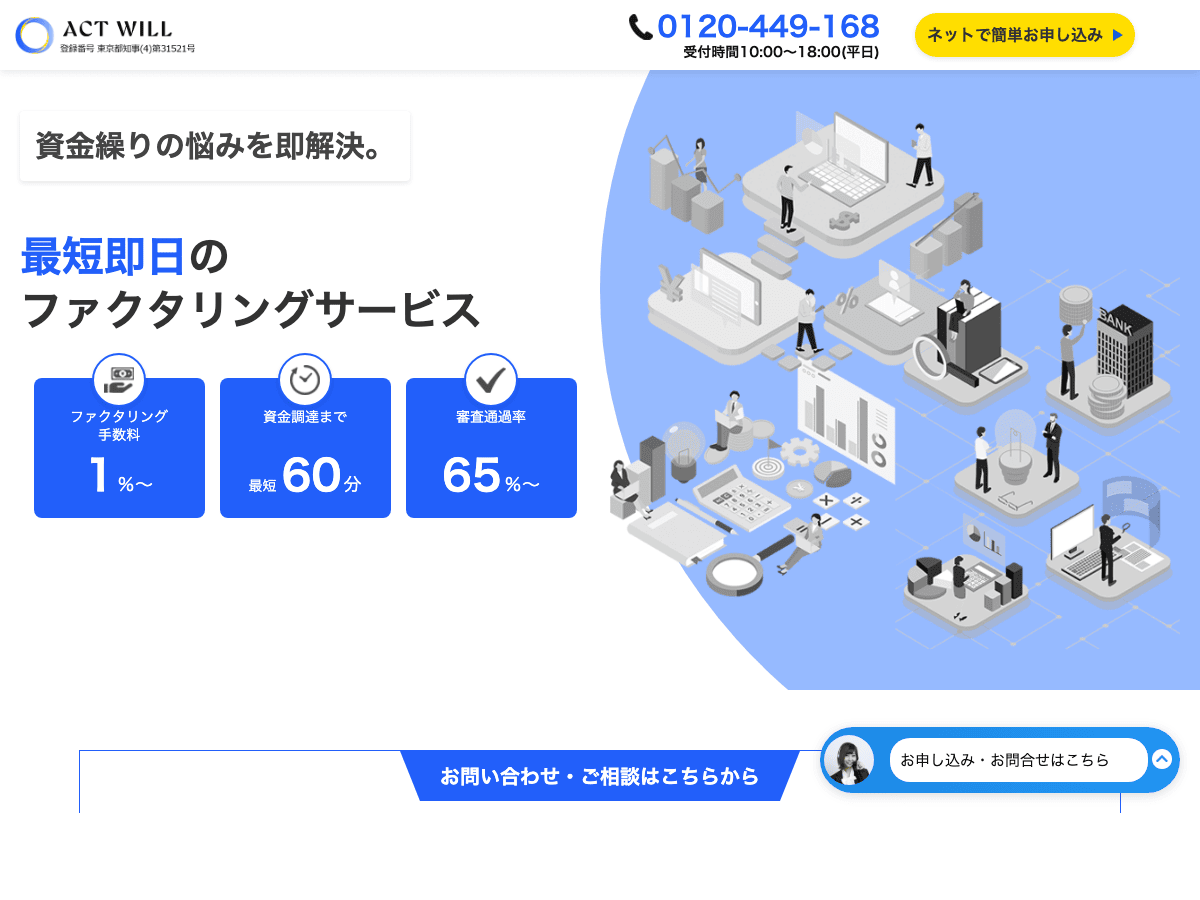 アクト・ウィルの公式LPスクリーンショット