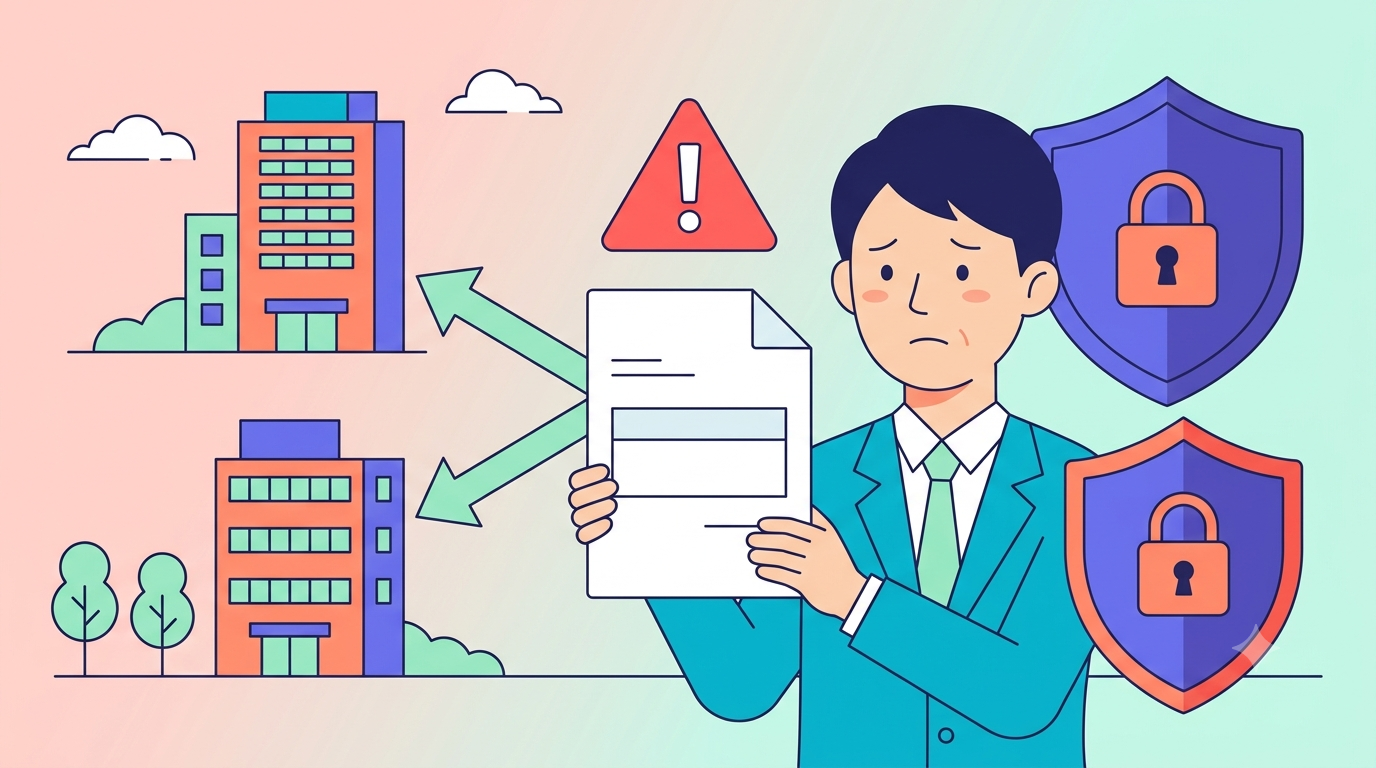 売掛債権の二重譲渡リスクと債権譲渡登記による防止を解説するイラスト