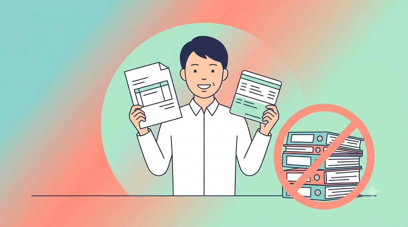 決算書不要・少ない書類で使えるファクタリングを解説するイラスト