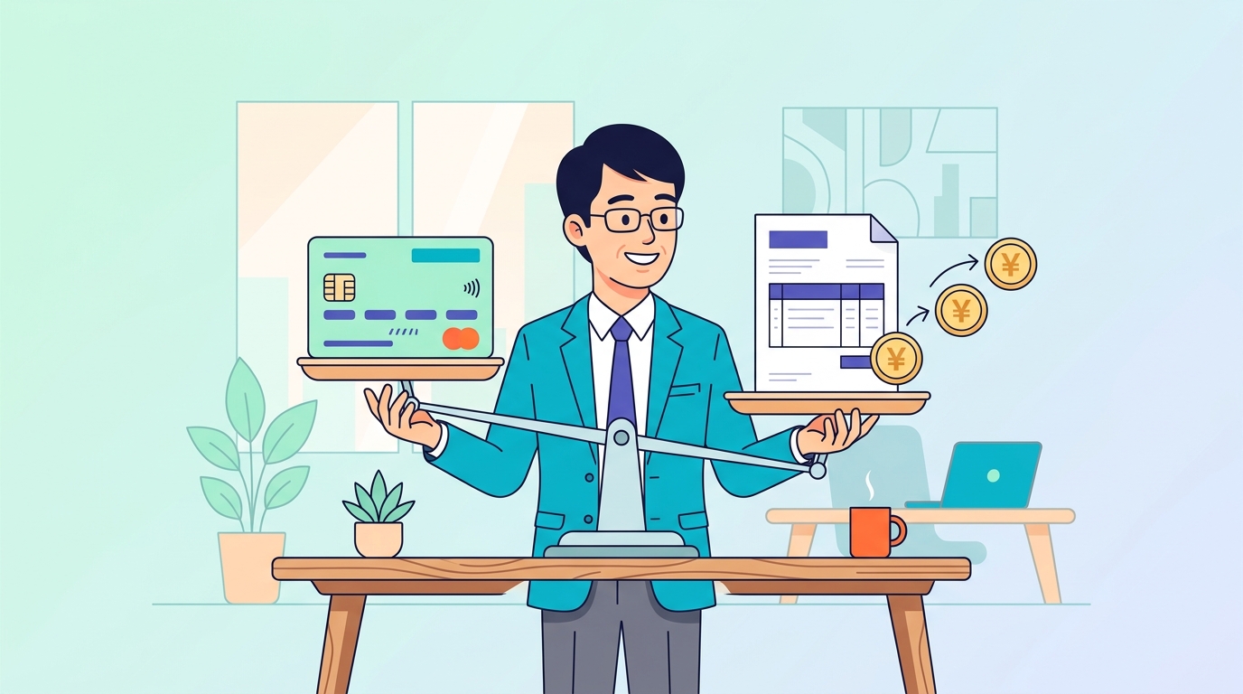 請求書カード払いとファクタリングの違いを比較するイラスト
