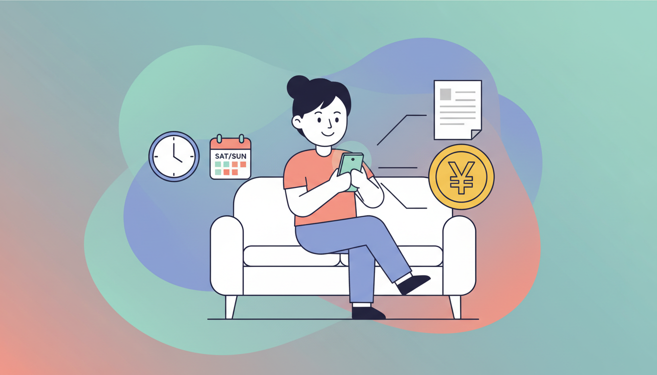 土日・営業時間外のファクタリングを解説するイラスト