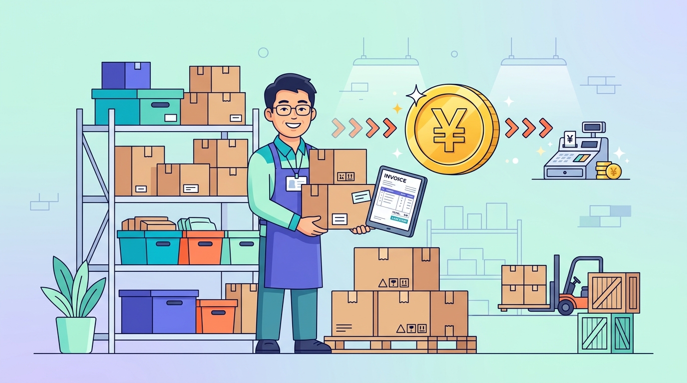 卸売業・商社のファクタリングを解説するイラスト